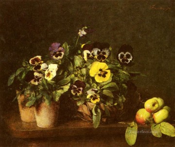 フラワーズ Painting - パンジーのある静物 アンリ・ファンタン・ラトゥールの花